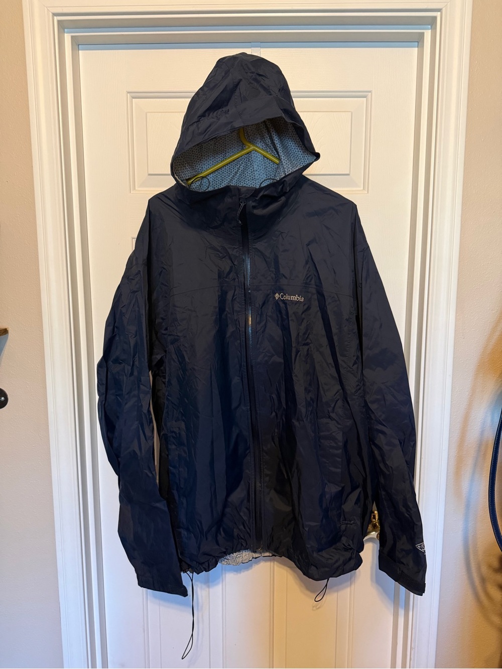 Columbia Navy Blue Rain Jacket with Light Gray Inner Lining